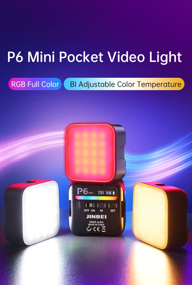 JINBEI P6 Pocket RGB Video Lights Rechargeable Mini LED Camera Light 