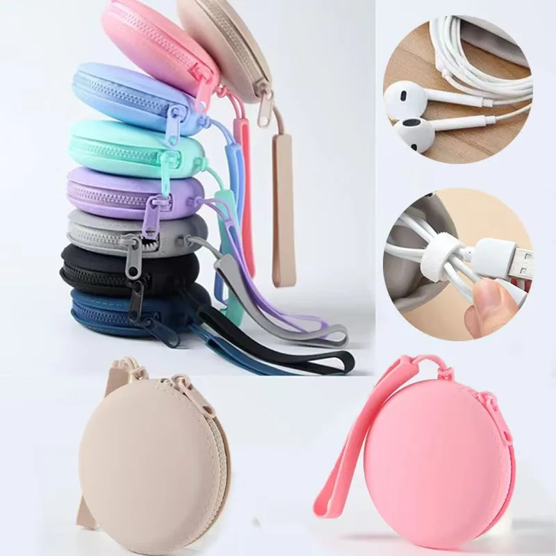 Silicone Round Coin Purse Solid Color Earphone and Lipstick Storage Bag Portable Zipper Custom Key Bag preview 4