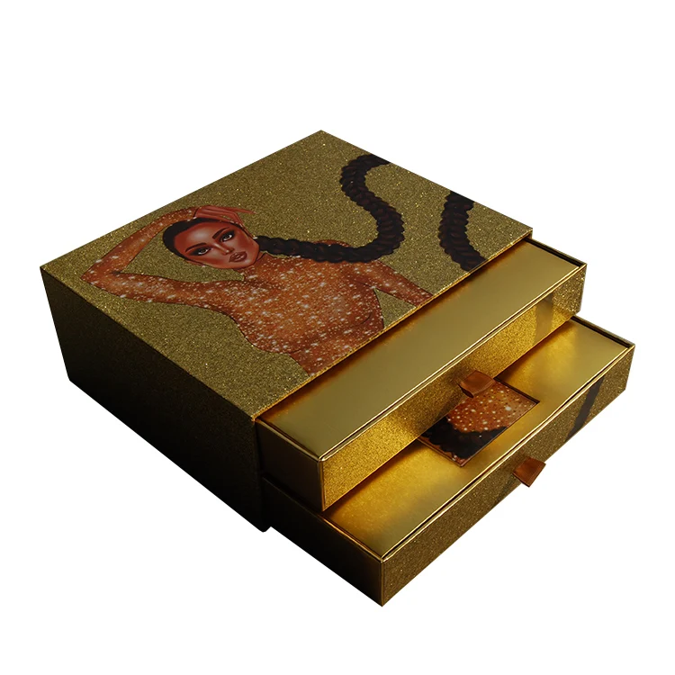 Роскошная упаковка с логотипом на заказ, подарочная коробка с блестками, упаковка для наращивания волос с логотипом