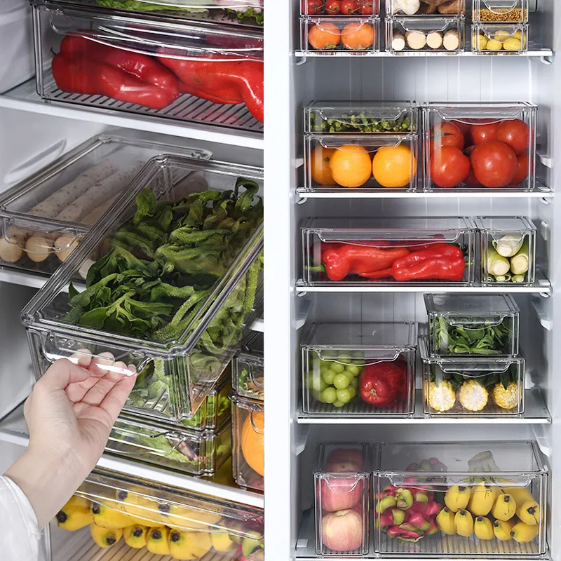 New kitchen transparent refrigerator storage box drawer type crisper rectangular with cover version of the storage basket supplier