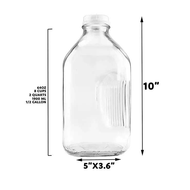 Custom Printed 64 oz. Half Gallon Clear Glass Milk Bottle - The