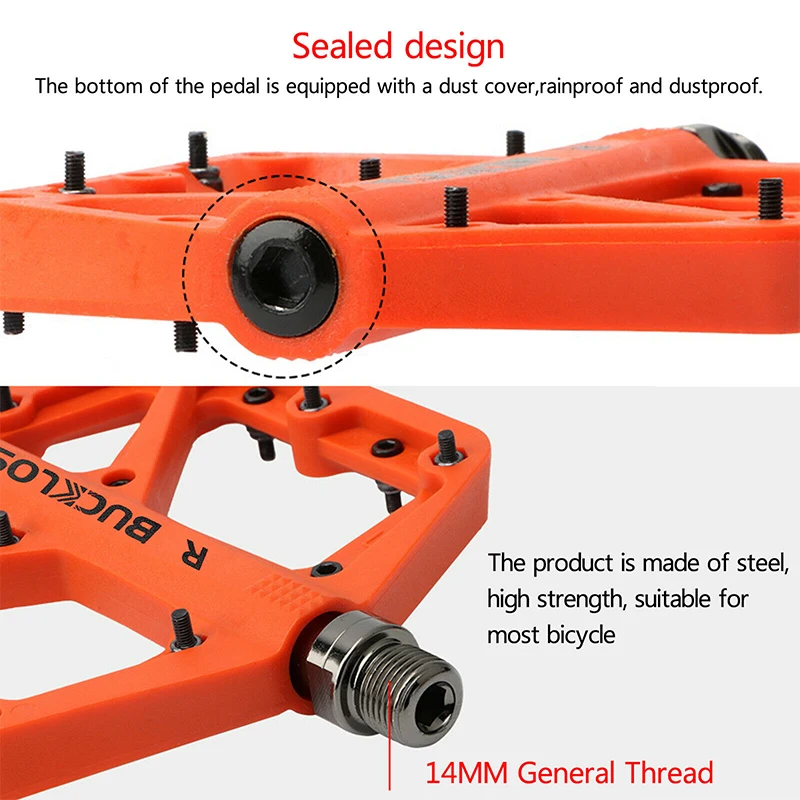 Нескользящие велосипедные педали BUCKLOS для горного велосипеда с подшипником DU 9/16 дюйма Легкие нейлоновые складные