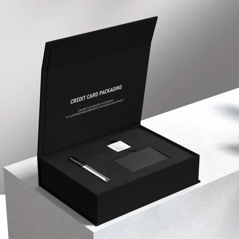 Luxury IS09001 Gift Black Bank Card Fold  Box Custom Printing Rigid Cardboard Box with Insert