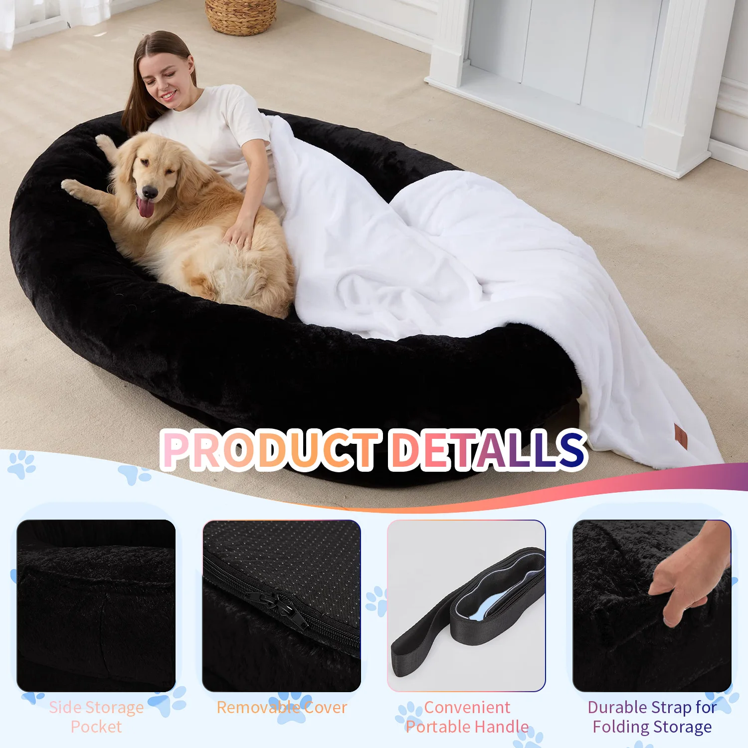 OEM & ODM xl xxl heavy duty super large sleep deeper memory foam human sized pet dog bed for humans adults supplier