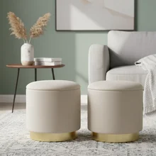 Modern Luxury Velvet Fabric Gold Metal Base Round Ottoman Cylinder Pouf Stool for Home Living Room Hotel Office