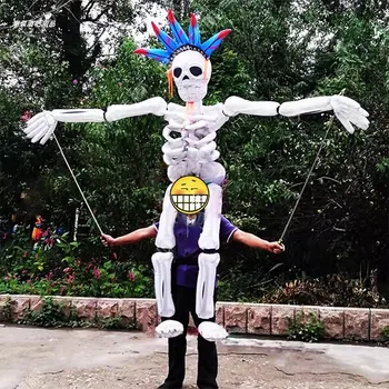 Halloween Party Cosplay Inflatable Movable Skeleton Skull Figures Puppet Man Walking Costume For Sale