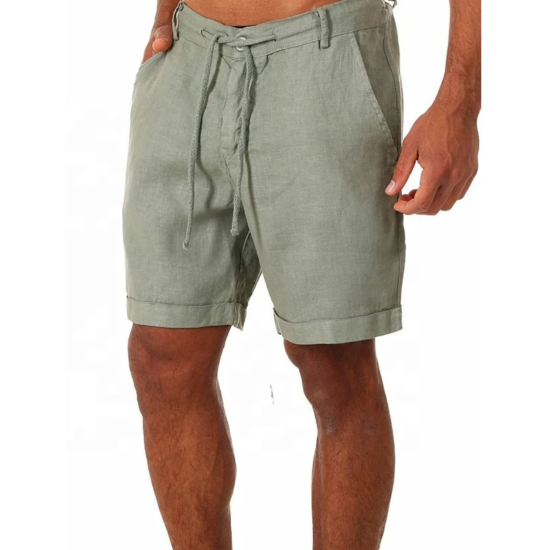 JL-92804 Wholesale Natural Health Hemp Solid Color Booty Shorts Plain Breathable Shorts Men’s Linen Shorts for Men