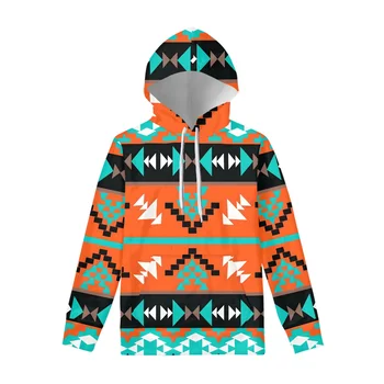 Wholesale Plus Size Pullover Logo Printing Bohemian Design Thick Sweatsuit Custom Aztec Tribal Native American Men's Hoodies