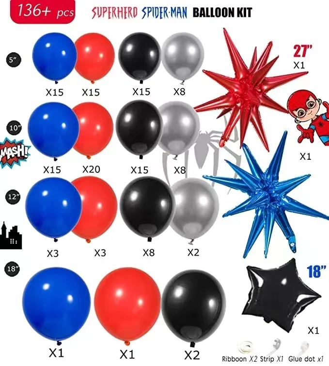 Blue Red Black Balloons Garland Arch Kit 130pcs With Large Starburs ...