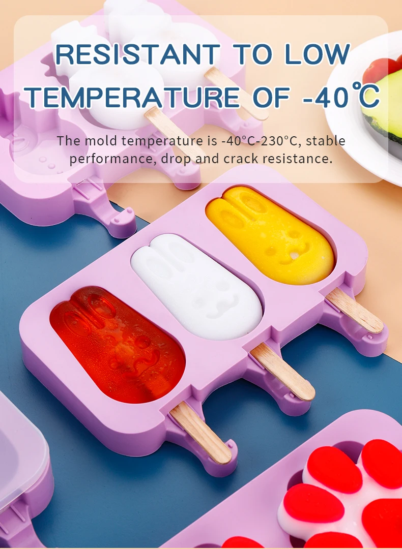 Worthbuy 3 Grids Cartoon Creative Silicone Ice Cream Mold With Lid ...