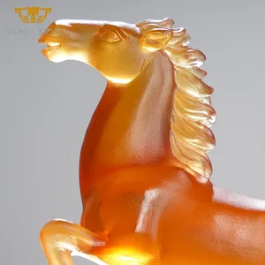 Amber Crystal Horse Figurine Wealth and Fortune Feng Shui Good Luck Desk Decor Business Gift Chinese New Year Gift