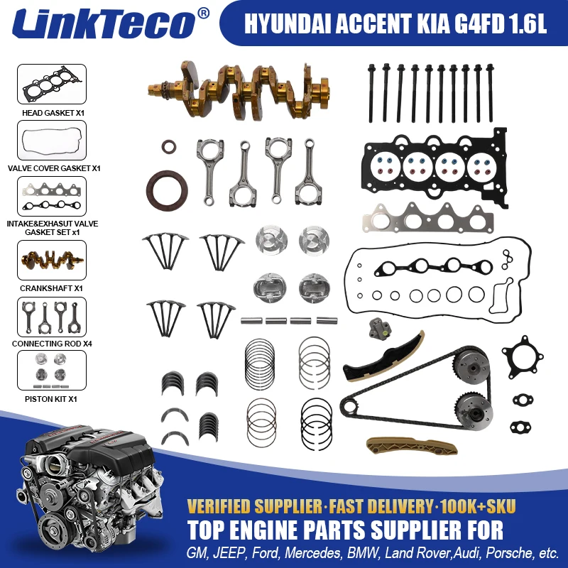 Linkteco Engine Overhaul Rebuild Kit Crankshaft Con-Rod Timing Chain Kit Set for Hyundai Accent Kia Rio Soul G4FD 1.6L 2012-2017