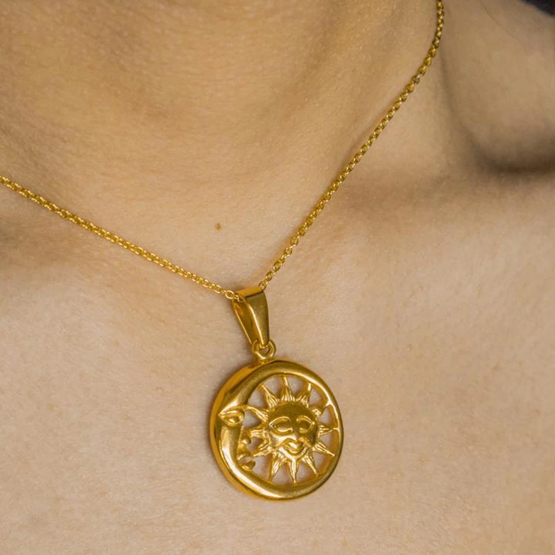 Rockyu Gold Sun And Moon Pendant Necklace - Hypoallergenic Stainless Steel Celestial Jewelry - View #7