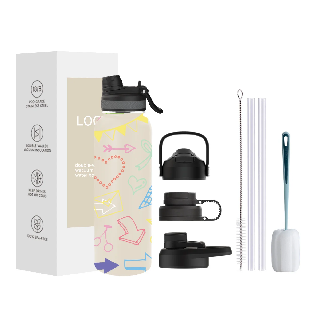 Не содержит Бисфенол А с двойными стенками из нержавеющей стали бутылка для воды вакуумной изоляцией Термос Герметичная Бутылка занятий спортом соломинкой жидкостей и