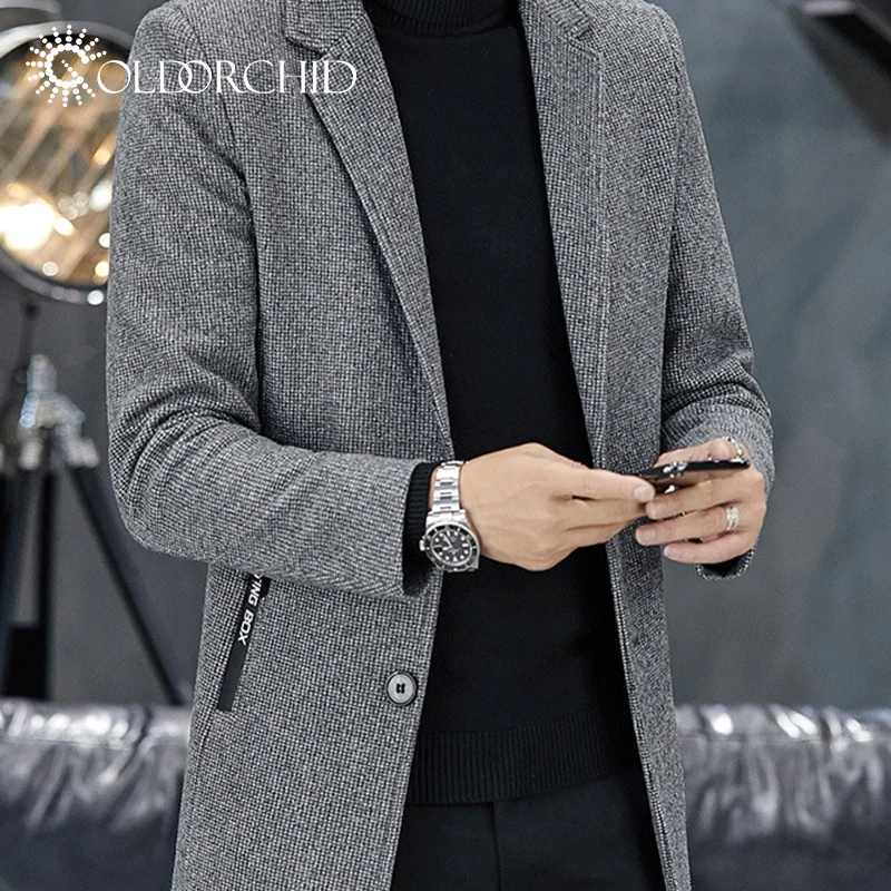 Fashion Medium Style  Gray  Winter Overcoat Men Slim Fit Jacket Wool Coat