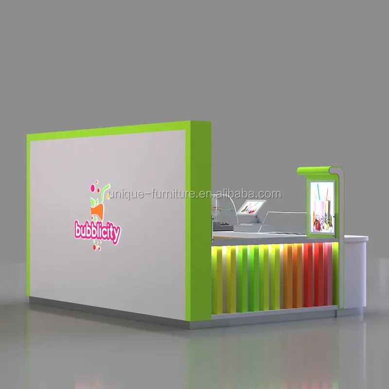 Popular Design Drawing Bubble Tea Kiosk Booth Milk Tea Stand Beverage Cabinet Fresh Juice Stall for Sale