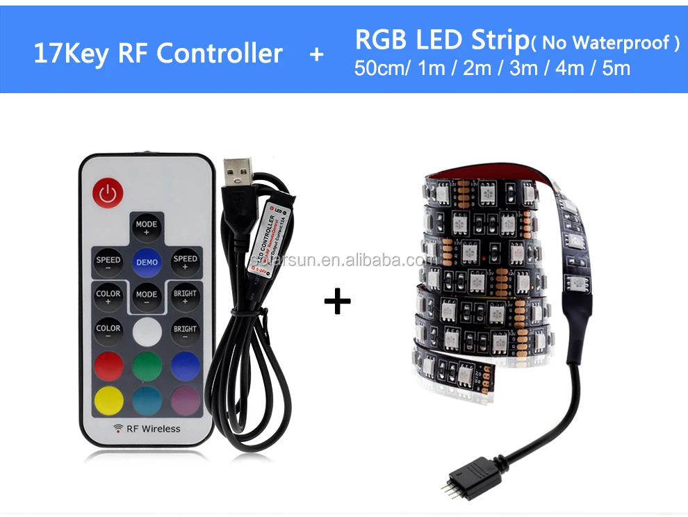 12 RGB 5050 SMD impermeable impermeable flexible USB LED Lámparas de tira negras Luz de luz 5V 