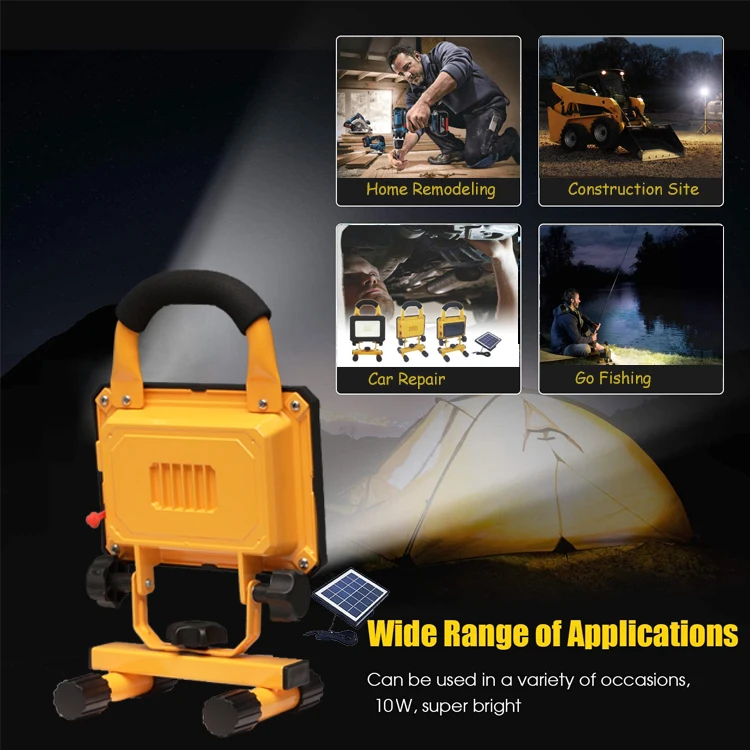 Прямая продажа с фабрики, 10 Вт, портативный Перезаряжаемый Небьющийся Автомобильный светодиодный напольный светильник на солнечной батарее для рабочего магазина и прожекторного освещения