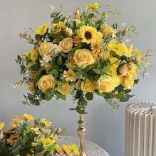 New arrival flower runner artificial yellow flower ball sunflower rose hydrangea wedding table centerpieces party decorations