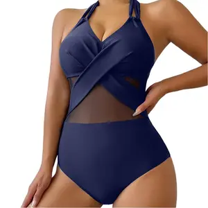 Women's Sexy Summer One-Piece Monochrome Mesh Swimwear Spandex/Nylon Bathing Suit