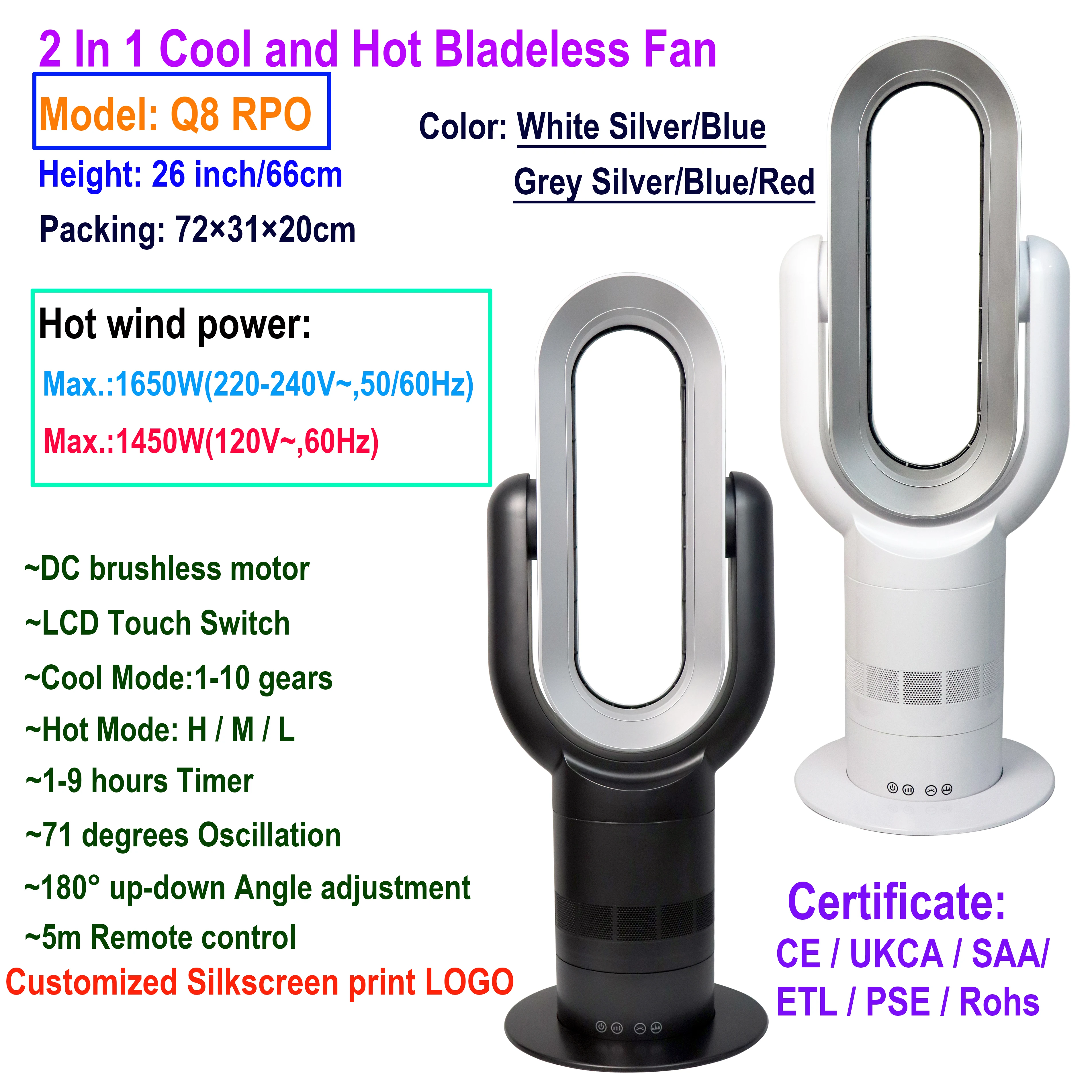 CE ETL SAA Certified Portable Infrared Heater Bladeless Q8 PRO