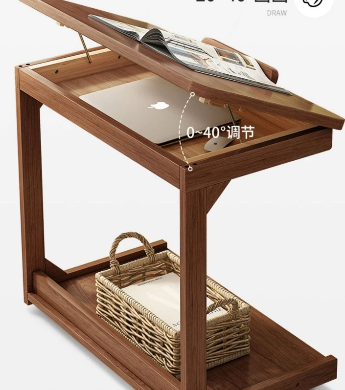 Movable Double Layers Side Table Solid Wood Writing Computer Desk Small ...