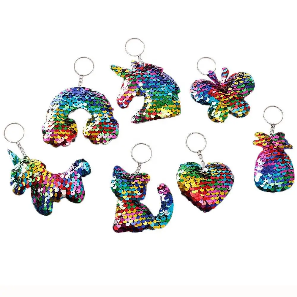 Flip Cute Sequins Keychain Little Cat Shape Key Ring Hanging Decoration Car Bag Accessory Pendant Birthday Party Supplies