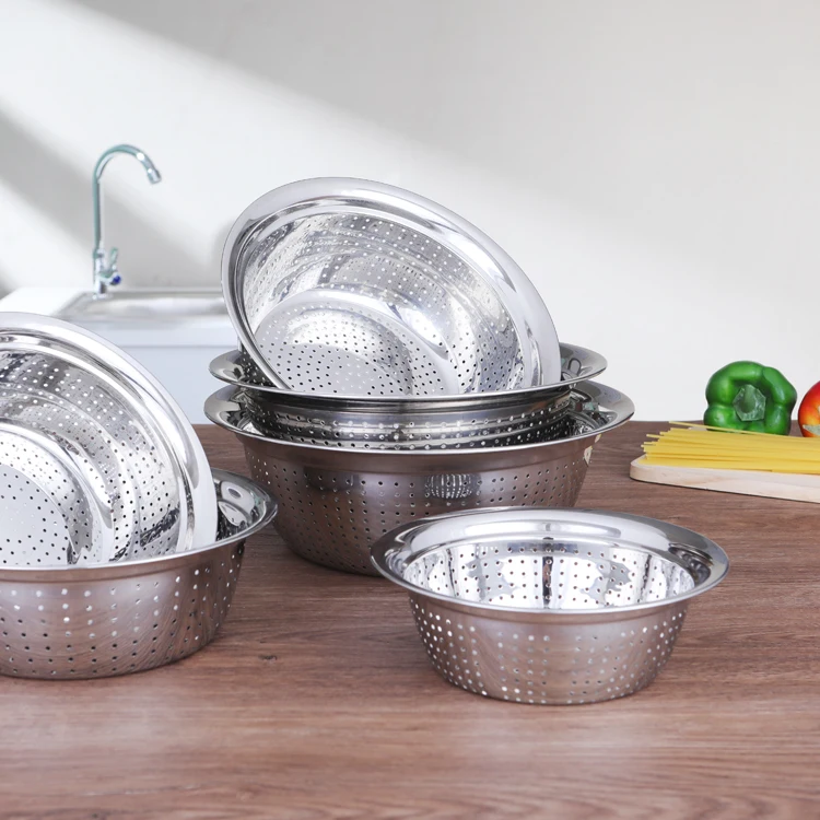 High Quality Stainless Steel Colander Kitchenware Washing Sieve Colander Vegetable Fruit Rice Washing Bowl_2