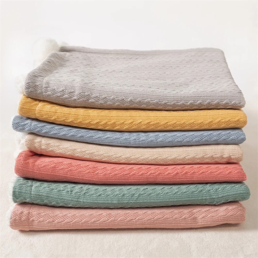 2023 Winter Toddler Cable Knit Throw Blankets Sherpa Fleece Pom Pom