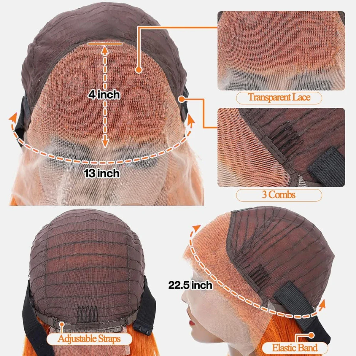 Parrucca frontale in pizzo zenzero 13x4 capelli umani #350 Remy pre-pizzicata 180% densità donne_voghion.com