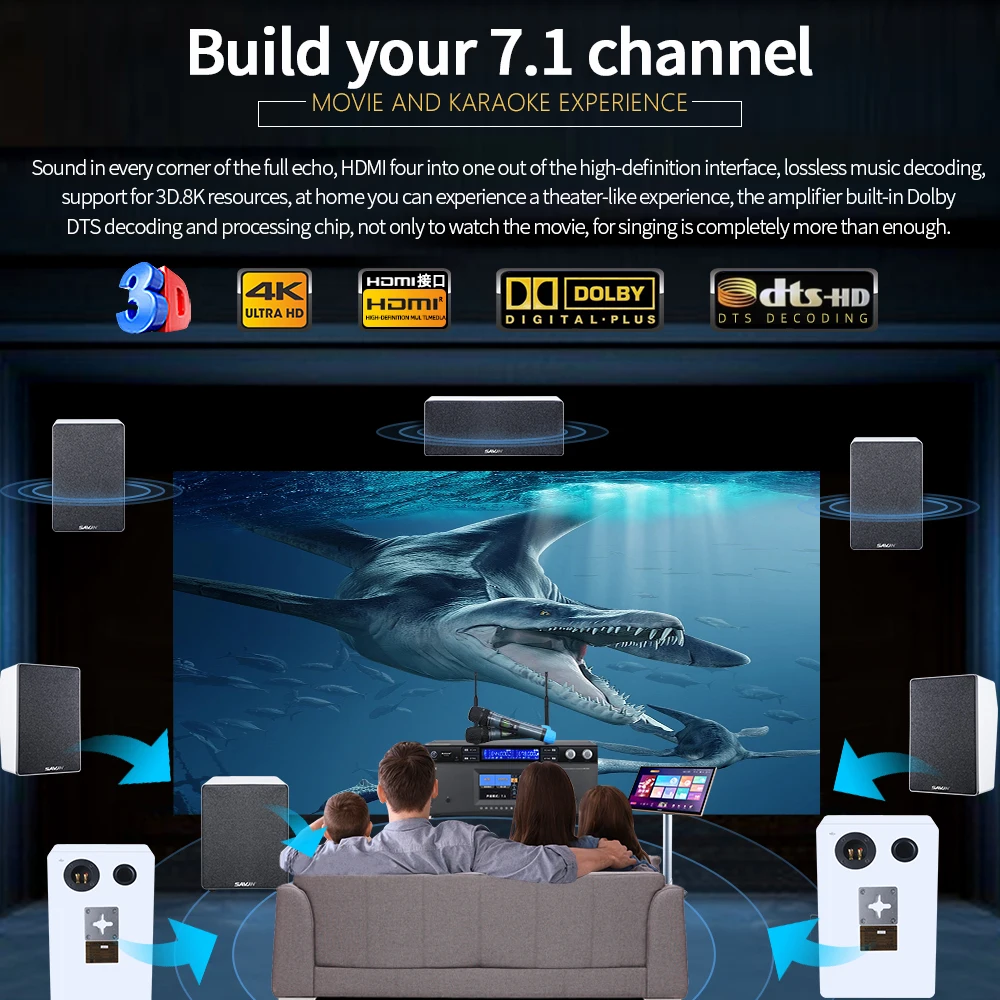7.1 Home Theater Systems Power Amplifier 3D/8K DTS Digital  HD KTV  Karaoke Audio Av Receiver Sound  Amplifier