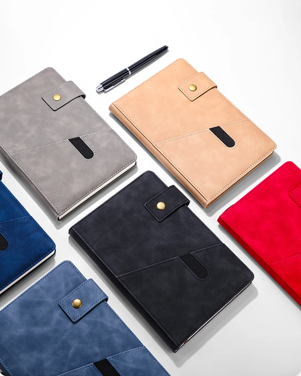 Premium 100 Sheet Notebook Planner Classic Commercial Design PU Leather Pocket Sewn Hot Press Bound Diary Custom Journal Gift
