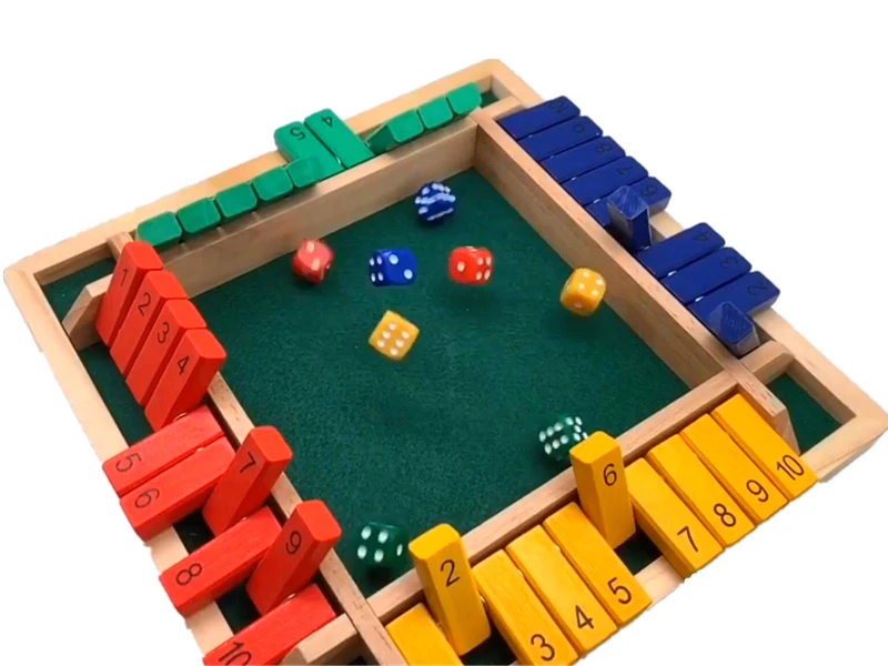 4 Color Wooden Shut the Box  4 Player  Game Set Including 8 Color Dice Mathematics Training Gift for Kids