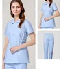 blue lab suit with round collar