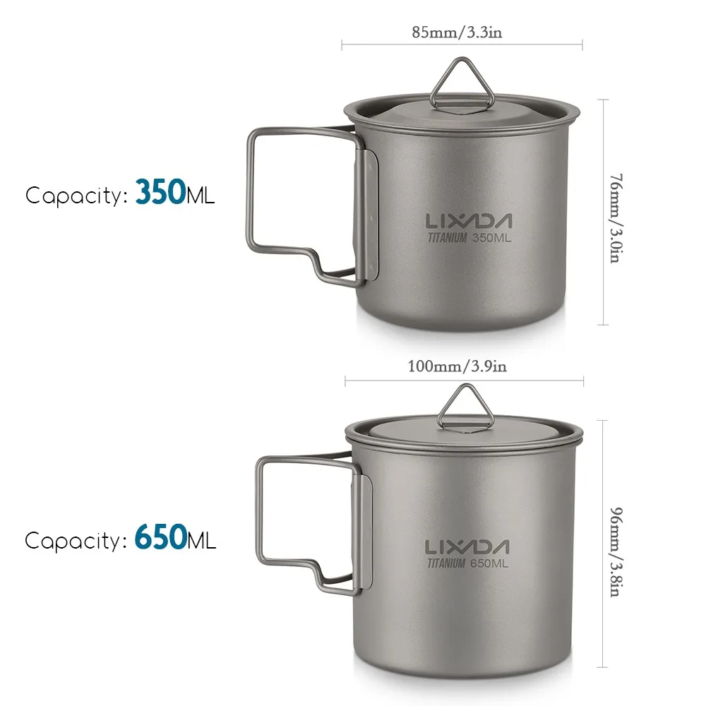 Lixada Ultralight Titanium Cup Outdoor Portable Mug Camping Picnic Water Cup with Foldable Handle 