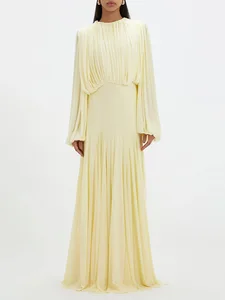 New High-quality French Elegant Evening Dress Round Neck Pleated Patchwork Long Dress for Daily