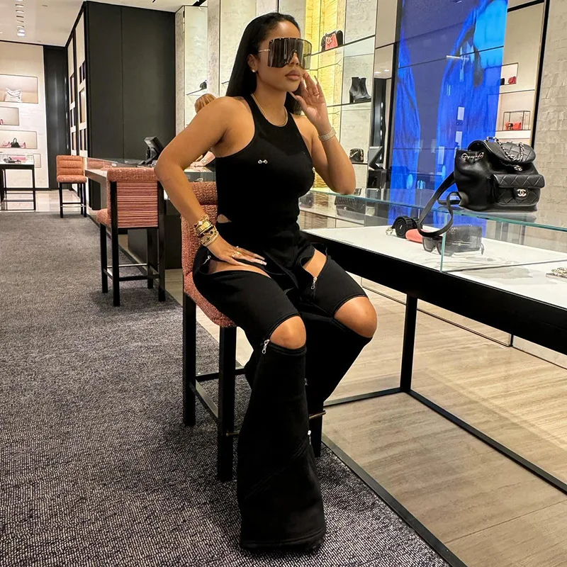 European American Vintage Fashion Casual Multi-zipper Pocket Regular Sports Boot Cut Long Pants