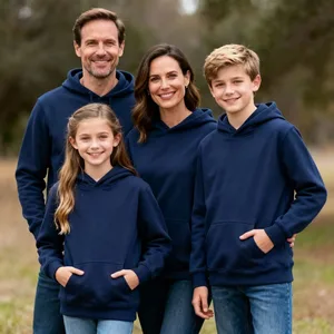 Custom logo Navy Blue Classic Minimalist Soft All-Season Neutral Kids Wear Easy Care Hoodies Pullover with Kangaroo Pocket