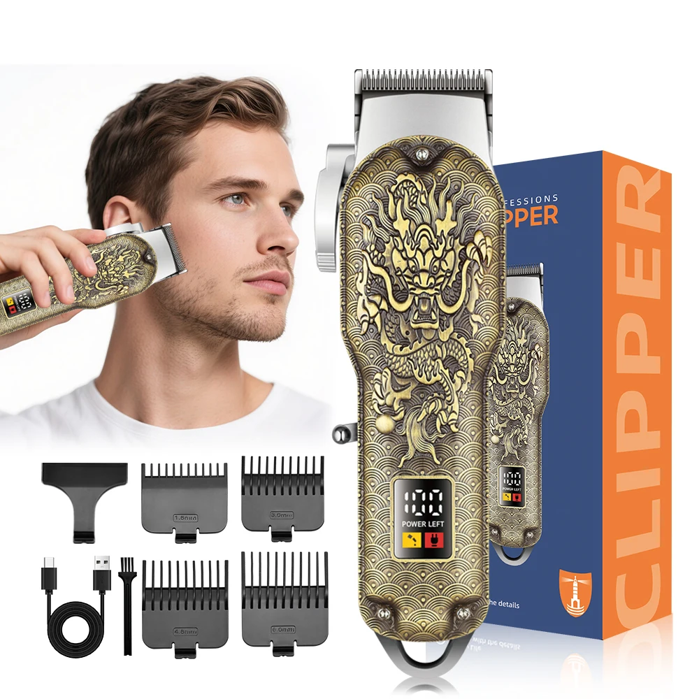 Professional Rechargeable Electric Hair for Clipper with Adjustable Stainless Steel Blade Household Use Pusher