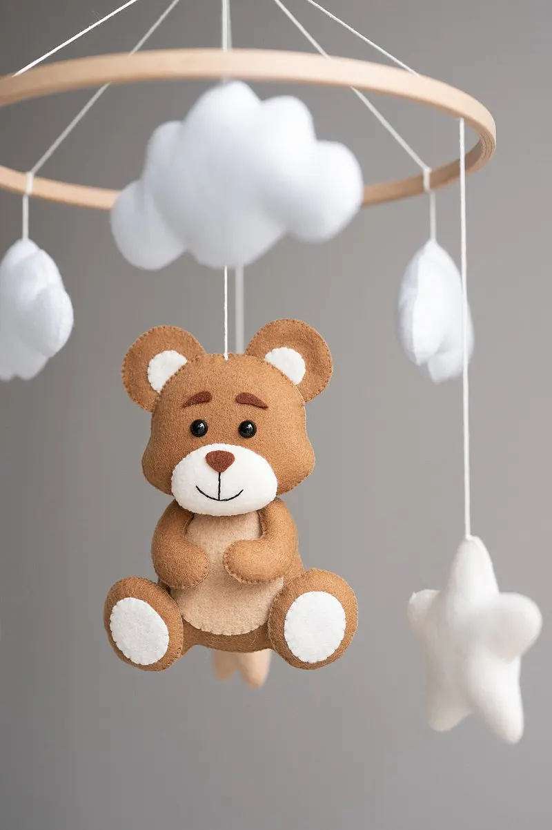 Felt Baby Mobile Neutral Teddy Bear Nursery Mobile Bear Expecting Mom Gift