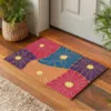Contrasting color floral tiles with abstract patterns - imitation coconut fiber floor mat