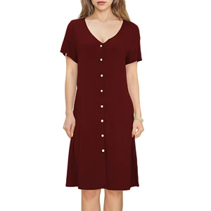 Soft Breathable Women's Nightshirt V-neck Nightgown Bamboo Viscose Sleepshirt Ladies Pajama Sleep Dress