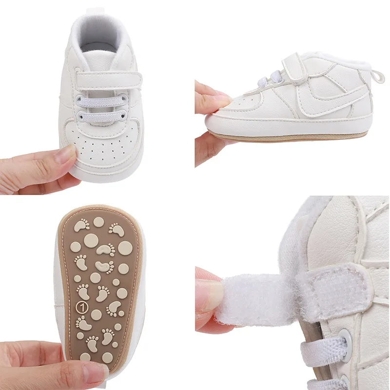 Infant Spring Shoe Newborn Infant Girls and Boys Recreational Baptism Non-Slip Walking Shoe White Soft-soled Sneaker Prewalker