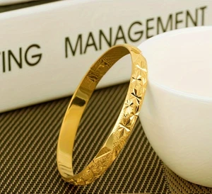 Custom Gold Color Jewelry  Carved Engraving Cross Bangle Dubai Women's Bridal Wedding Jewelry Vietnam Sand Gold Bracelet