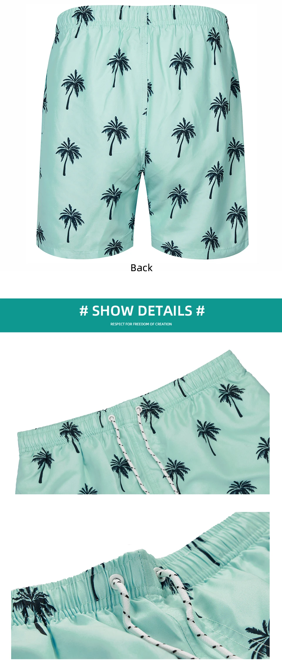 Coconut Tree Print Men's Shorts Summer Beach Wear Polyester Fabric Elastic Waistband Board Shorts For Men694_voghion.com