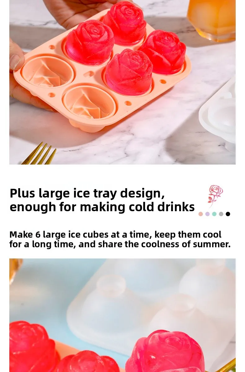 Food Grade Silicone 6 Grid Rose Ice Grid Leak-Proof Whiskey Ice Mold with Buckle Ice Cream Tools supplier