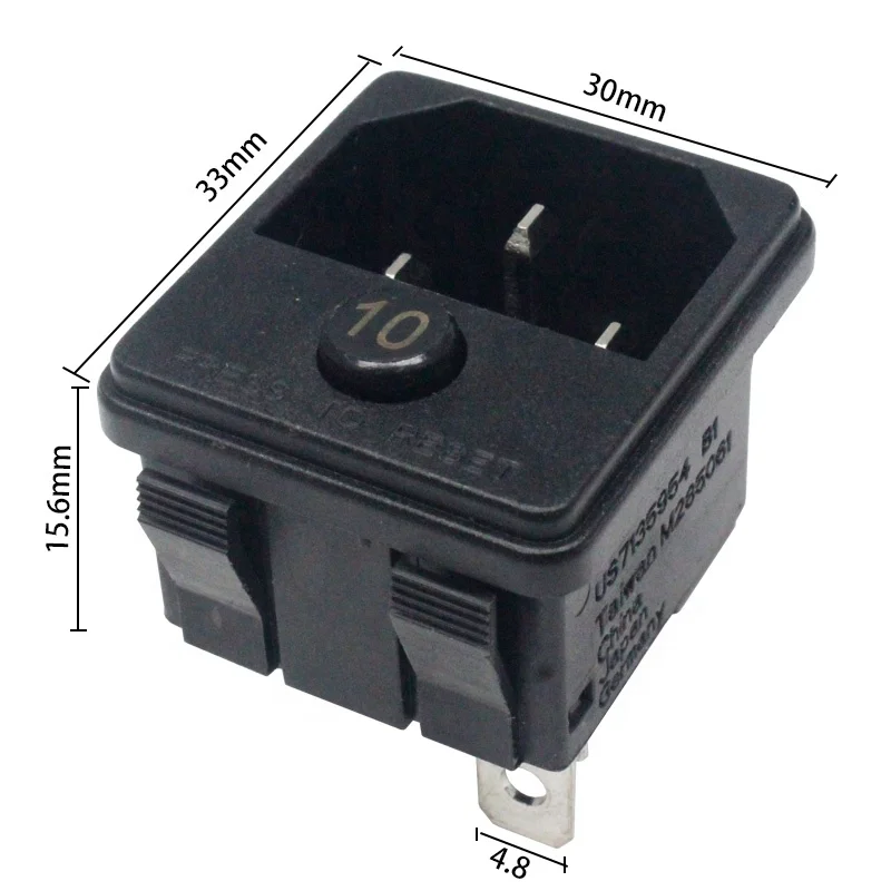 Kuoyuh 88D Series 10A Overload Protection Thermal Circuit Breaker - Push to Reset Single Pole with Socket & Switch