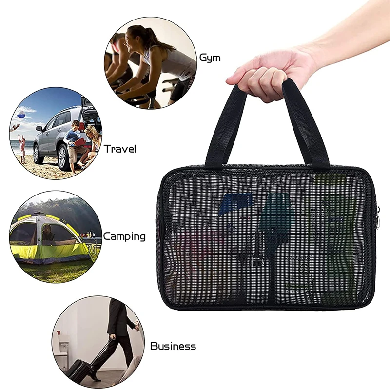 Mesh Shower Caddy Portable Toiletry Tote Travel Gym Bag Women Men Custom Folding Toiletry Bags