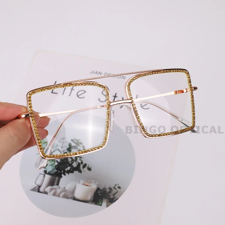 Rectangle Glasses Wholesale Crystal Oversized Bling 2025 Clear Lens Rhinestone Anti Big aperçu 7
