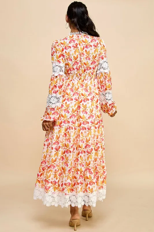 A Long Dress For Women Featuring Vibrant Floral Prints, Cutouts, And Lace Trim. - Image 4